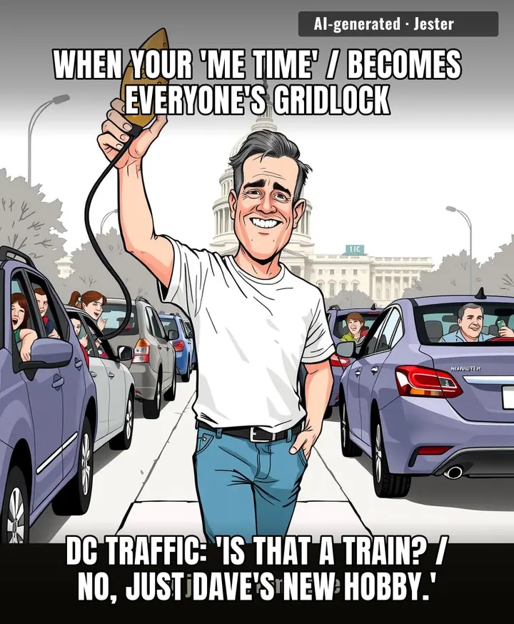 Rush hour in DC is hell, but at least the guy with the vibrating wand is having a better day than the rest of us.