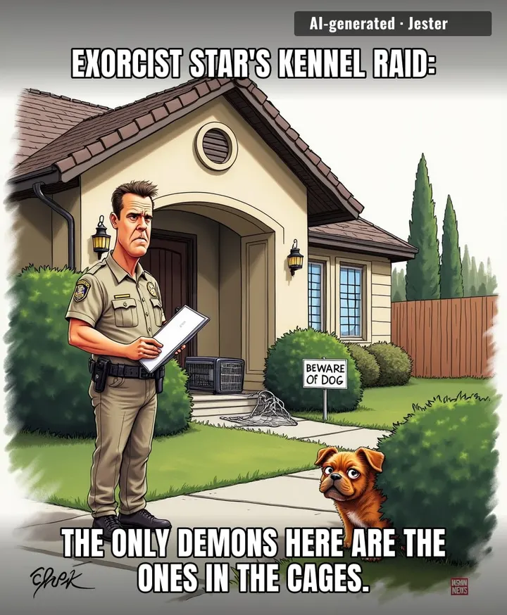 Linda Blair's home got raided for a kennel, so now she knows how the possessed felt when the priest showed up.
