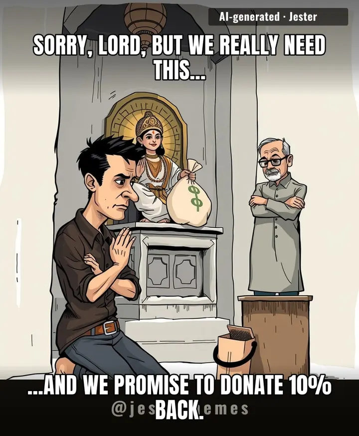 Nothing says 'I respect the divine' like a quick prayer before looting the donation box.