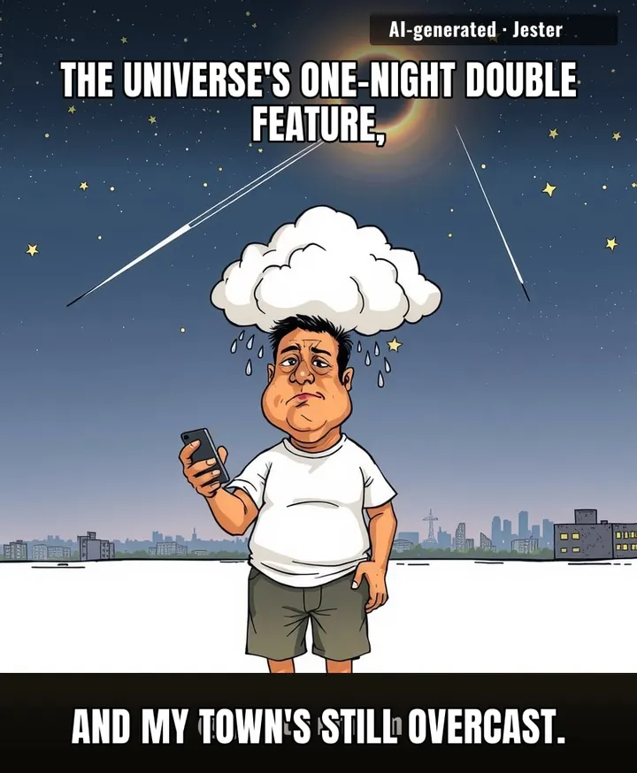 The cosmos finally scheduled a night where it does all the work, and we still find a way to miss it.