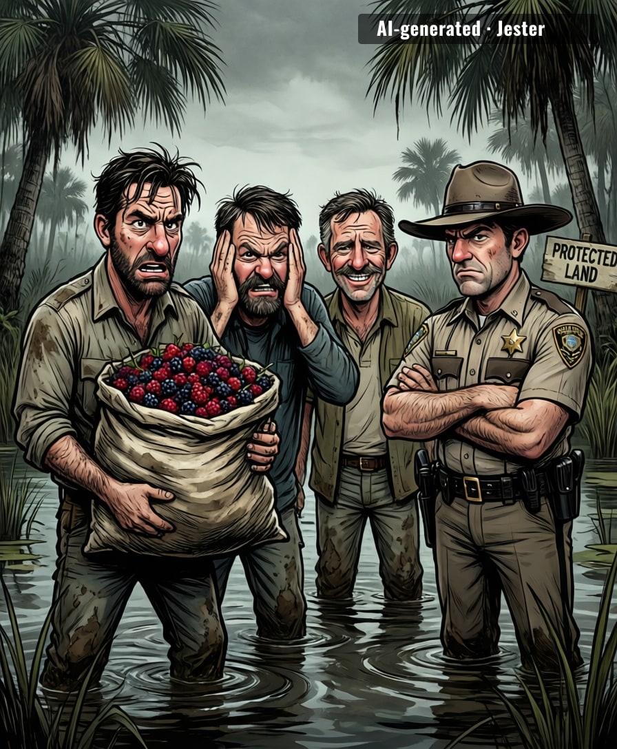 Four Floridians risked jail time for a berry. This is the most Florida crime since the guy who fought a raccoon over a sandwich.