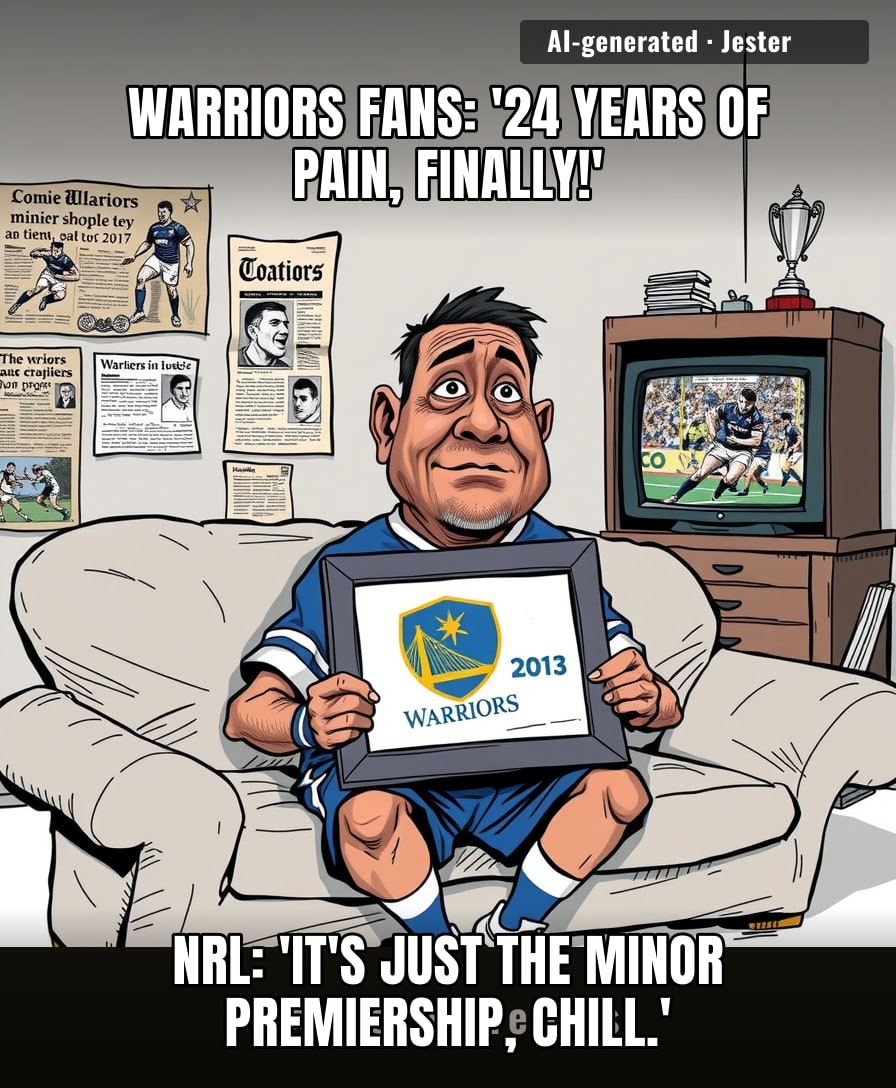 Warriors fans celebrating a minor premiership is like a kid getting a gold star for showing up to class — the real prize is still a 24-year-long group project.