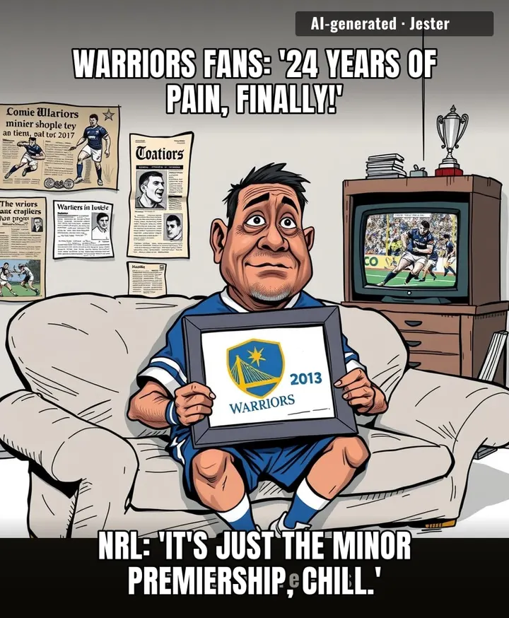 Warriors fans celebrating a minor premiership is like a kid getting a gold star for showing up to class — the real prize is still a 24-year-long group project.