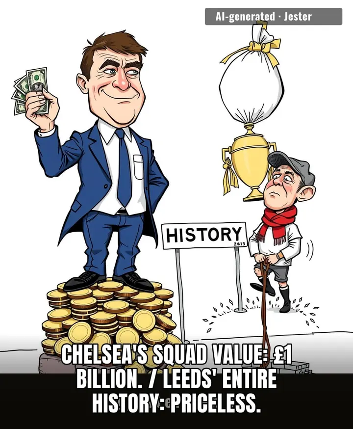 Chelsea spent a billion pounds to face a team that just got promoted, and Leeds fans still think they're the bigger club — bless their hearts.
