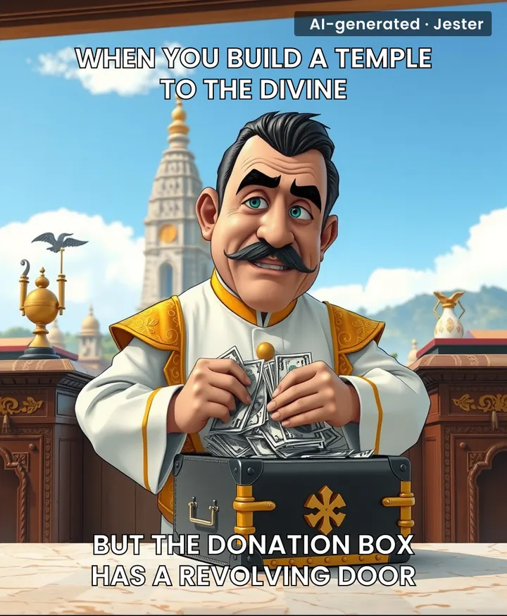 The irony of praying for salvation while the guys managing the till are busy working on their offshore exit strategy is just peak performance art.