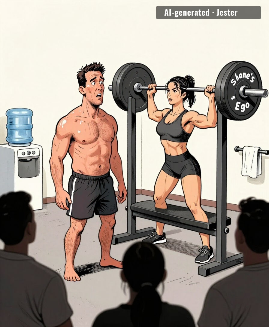 he said women don't know how to use the gym. she's using it to lift him.