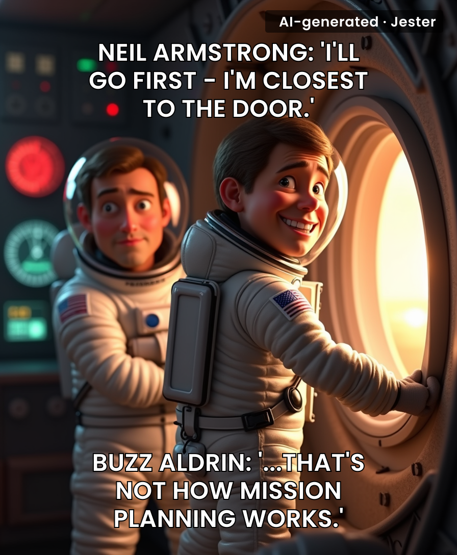 The most important thing about the moon landing? Neil Armstrong finally found a use for being the one nearest the door.