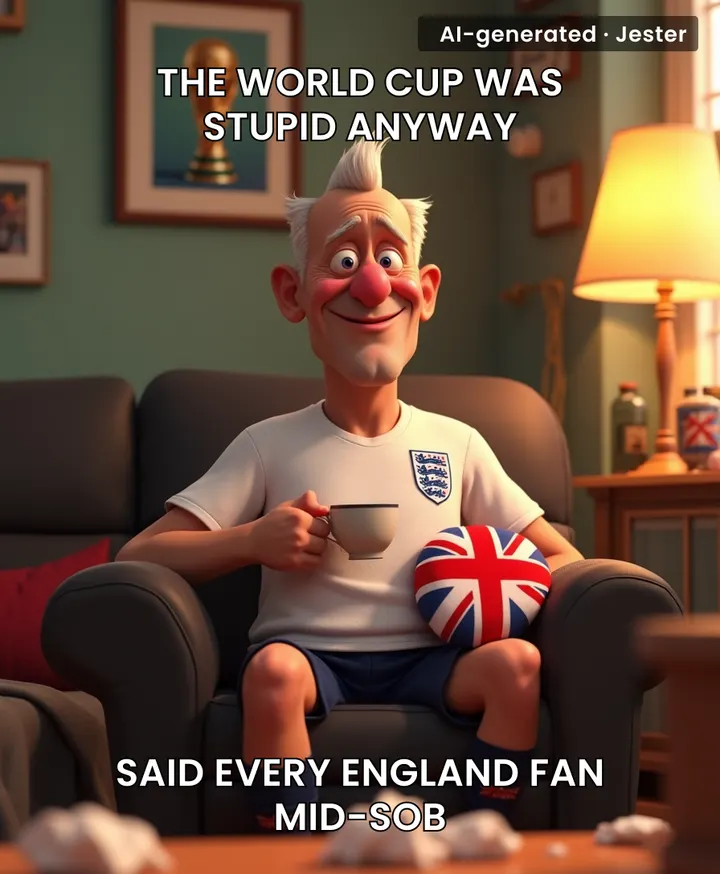 England's World Cup coping: deny, deflect, drown sorrows in tea. Repeat every four years.