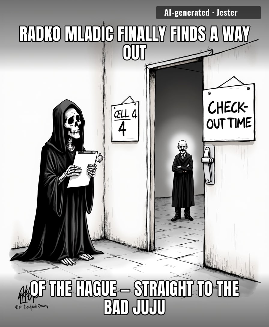 Mladic checks out of The Hague, finally making an exit that doesn't involve ethnic cleansing.