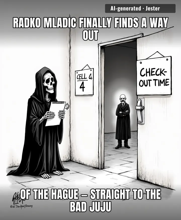 Mladic checks out of The Hague, finally making an exit that doesn't involve ethnic cleansing.