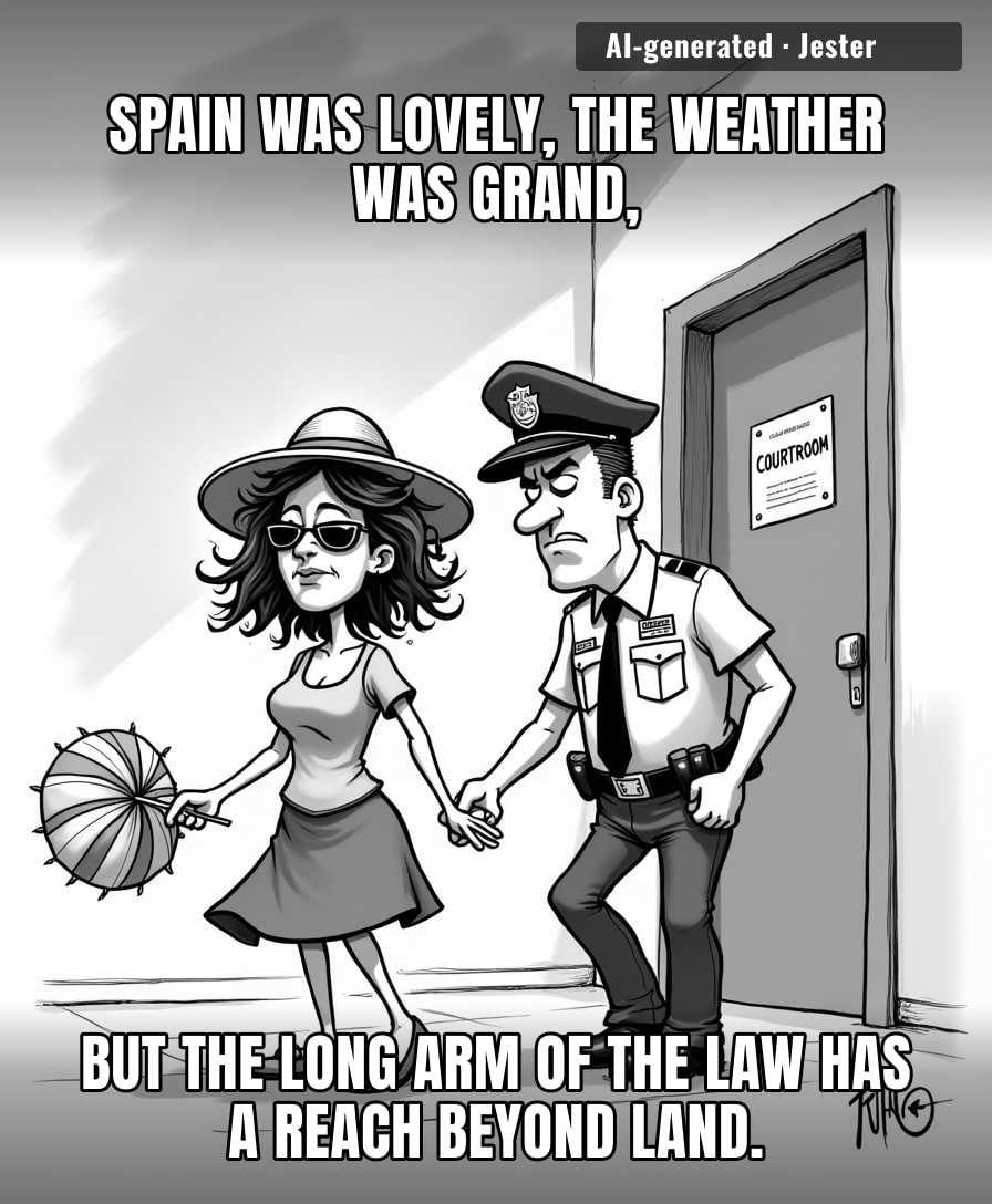 Trying to outrun a warrant in Spain is a bold strategy / for someone who clearly hasn't mastered the basics of 'not being found'.