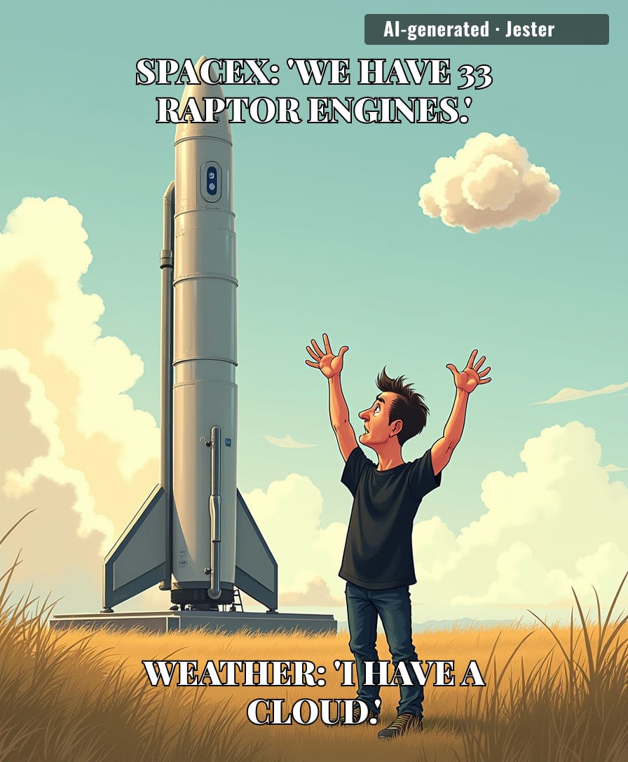 Elon Musk spent billions to reach Mars, but a single raincloud has kept him grounded.