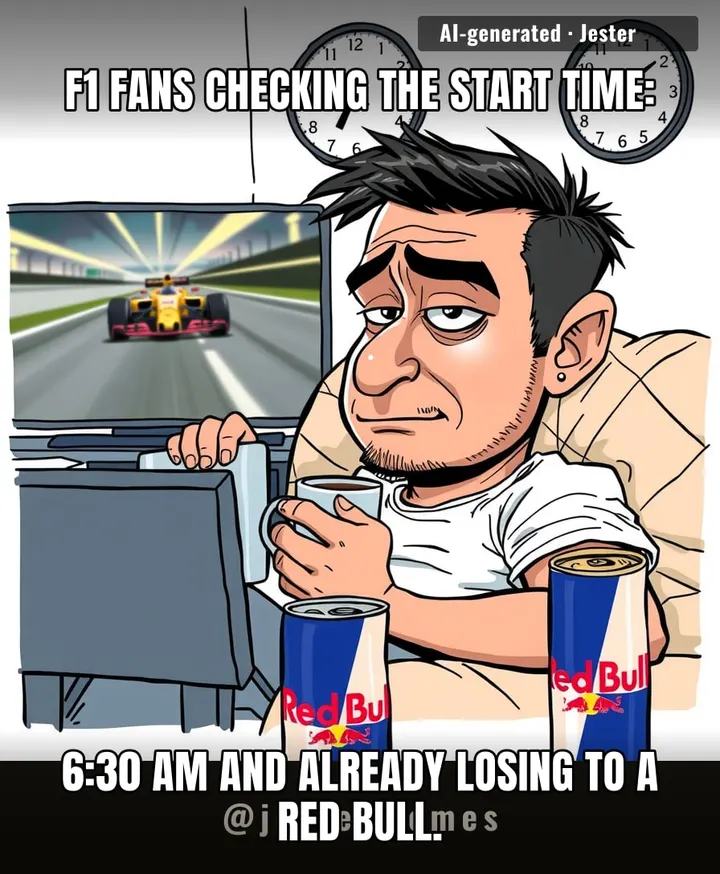 F1 fans setting alarms for a 6:30 AM start like it's a job interview they're definitely going to fail.