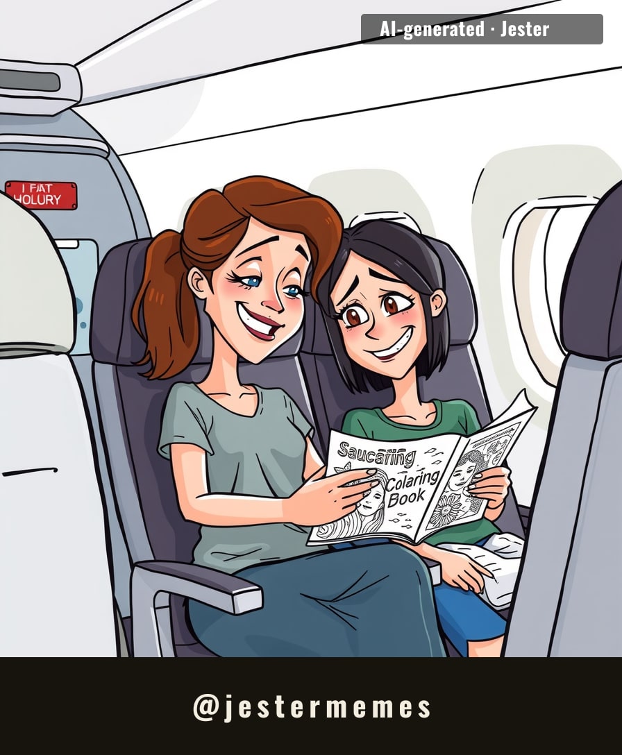A middle seat by the bathroom turned into a therapy session with coloring books and a Florence tour guide. Some people get seat upgrades; she got a new best friend.