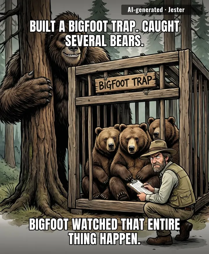 Fifty years, zero Bigfoot, several bears — so the trap's actual catch rate is 100% 'not Bigfoot.'