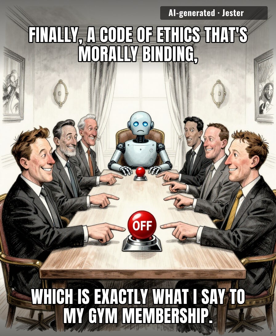 The AI CEOs signed a pledge to 'self-police'—which is like letting a wolf design its own muzzle and then trusting it to lock the clasp.