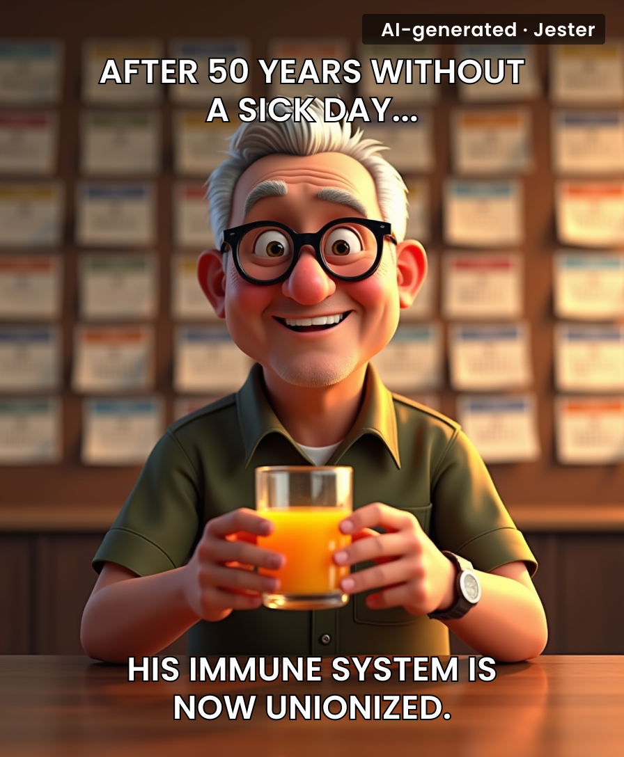 Tom McKievick's attendance record is so perfect, even his immune system has full benefits.