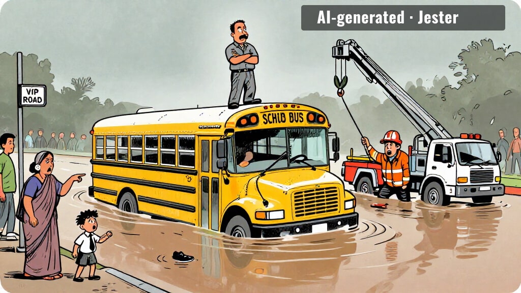 VIP road, but the real VIP is the bus that needed a crane.
