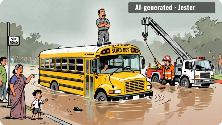 VIP road, but the real VIP is the bus that needed a crane.