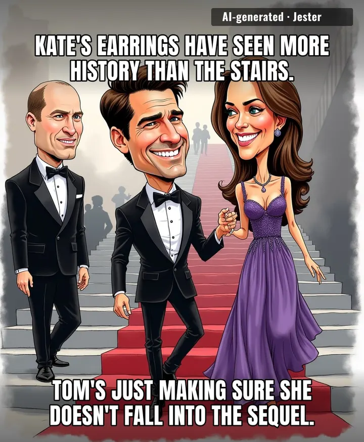 Tom Cruise helps Kate down the stairs. Tom Cruise has never done a stunt he couldn't walk away from.