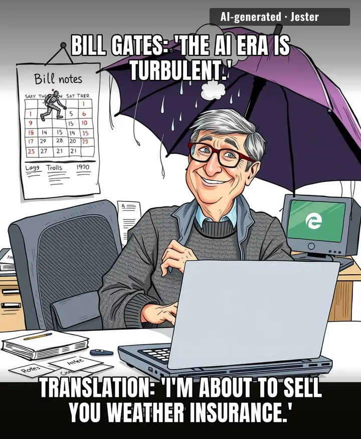 Bill says the AI era is turbulent, so I'm bracing for his next blog post to pitch me an umbrella subscription.