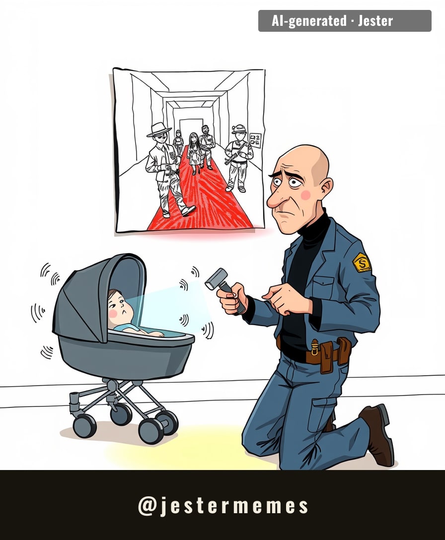 security responded to the stroller in four seconds. the art has been up for a day.