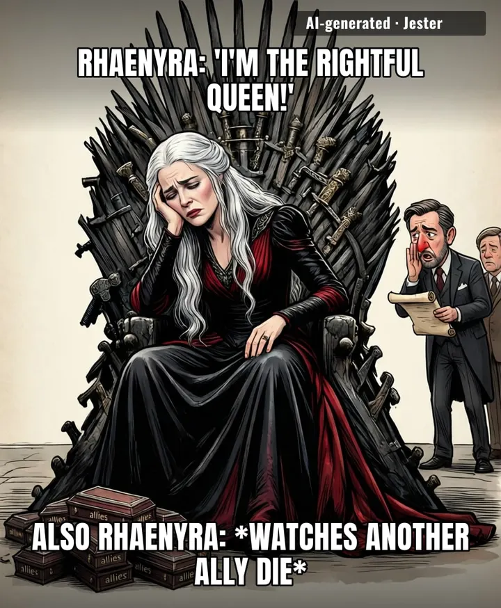 Rhaenyra's HR department must be exhausted — every ally she hires ends up needing funeral arrangements before the quarter ends.