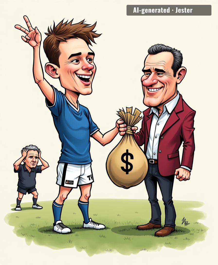 Galvin's hand is up for the $2.5m, and the Bulldogs' hands are up his jersey.