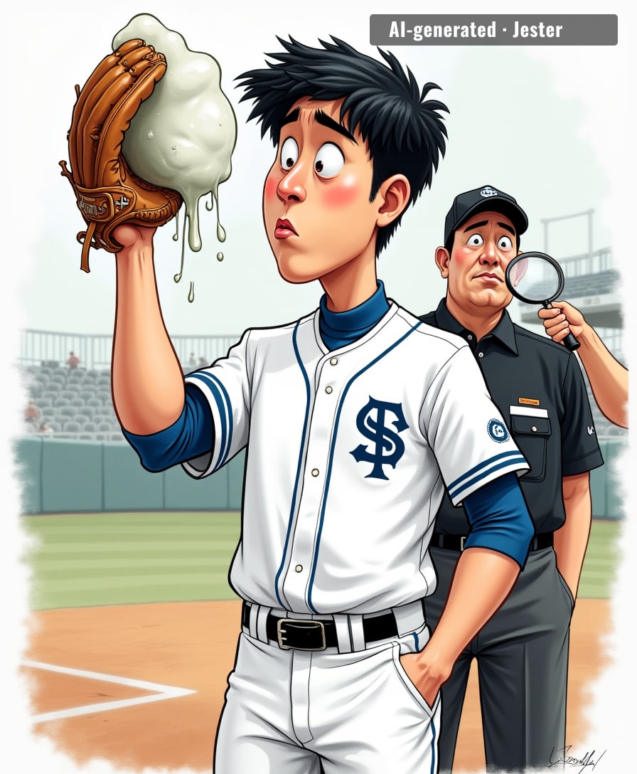 He claims it's just sweat and rosin, but that glove is carrying more foreign substance than his excuse.