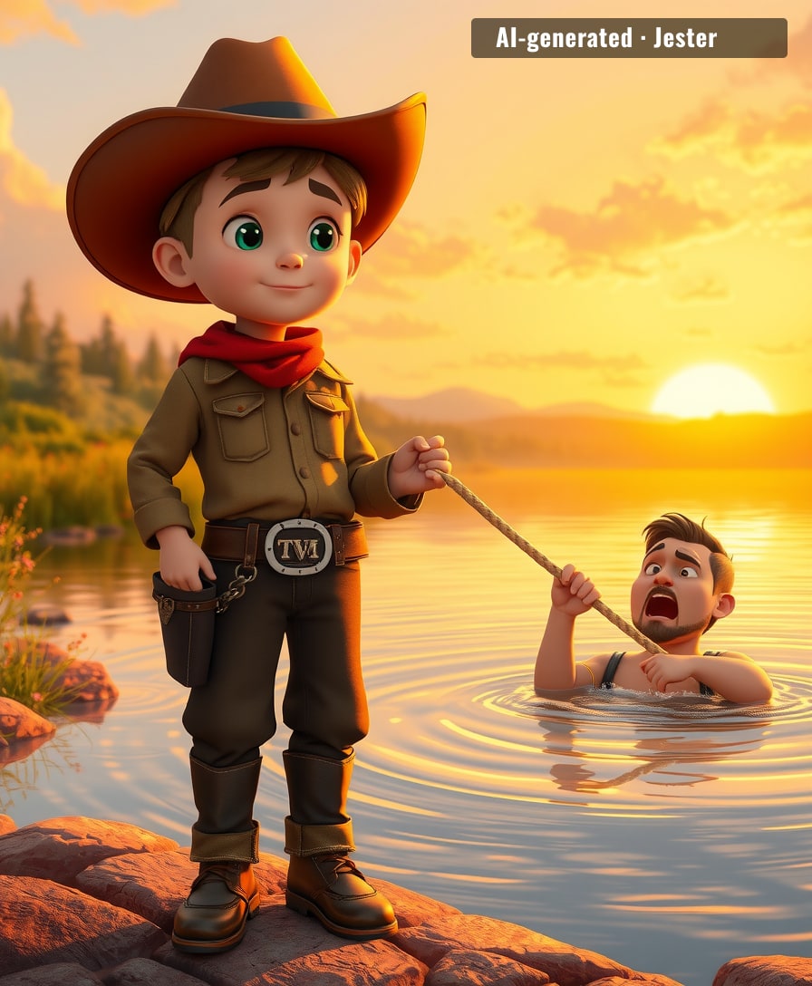 A lasso, a river, and a quick-thinking kid — the perfect recipe for a rescue.