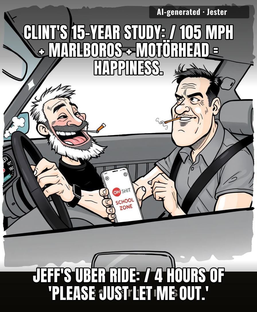 Jeff paid $400 for an Uber to watch his friend's midlife crisis hit 105 miles per hour.