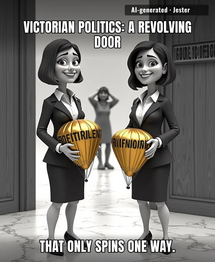 It is impressive how the Victorian government manages to turn 'resignation' into a full-time career transition strategy.