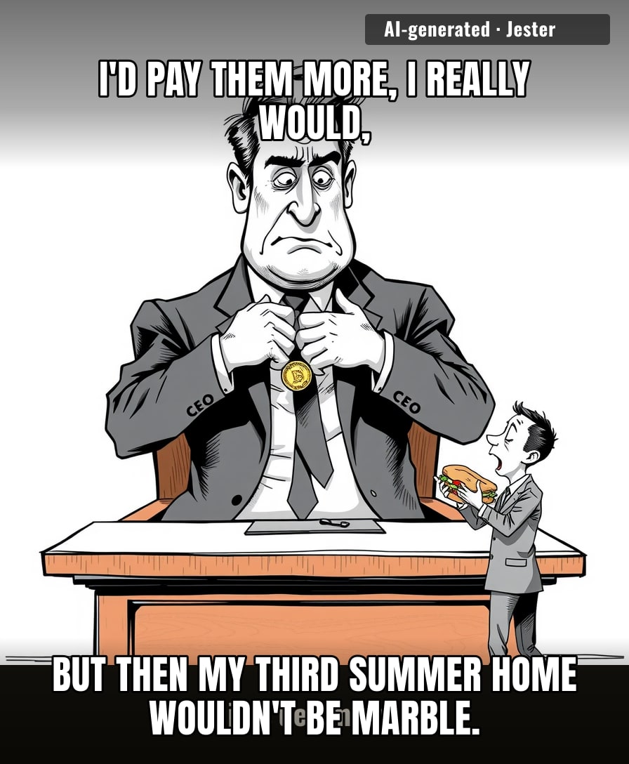 The CEO calling a living wage 'madness' is rich coming from a man who considers a 10% raise for his staff a personal attack on his yacht's fuel budget.