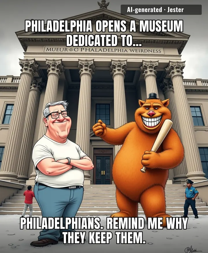 A museum about Philly behavior? That's just a building with a pickle jar and a traffic cone in a glass case, and the whole city still won't show up because it's not next to a Wawa.