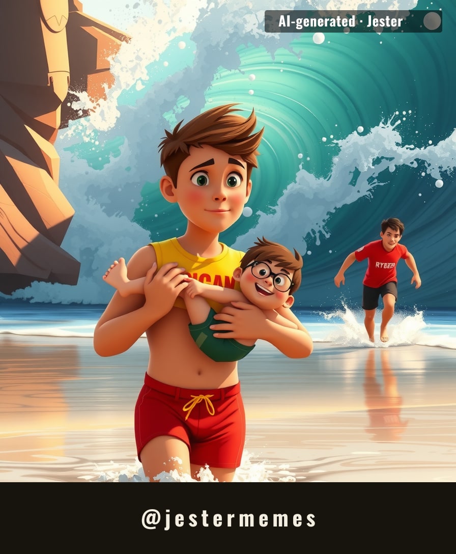 A 16-year-old who held on when the waves tried to pry him off.