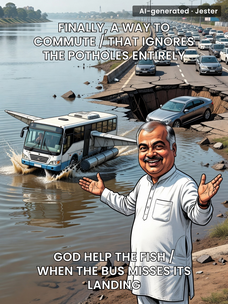 Nitin Gadkari is out here treating national infrastructure like a GTA V cheat code while the rest of us just want a road that doesn't swallow our car whole.