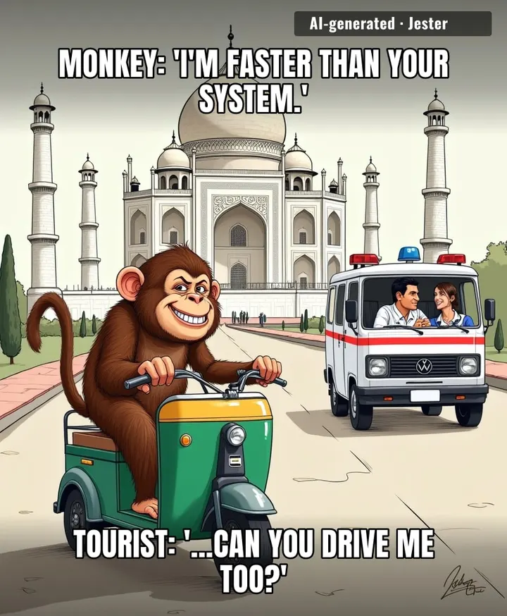 The monkeys have better response times than the ambulance service — and better selfie game.