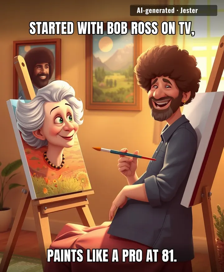 At 81, she's out here living the 'happy little accidents' dream while I can't even finish a coloring book.