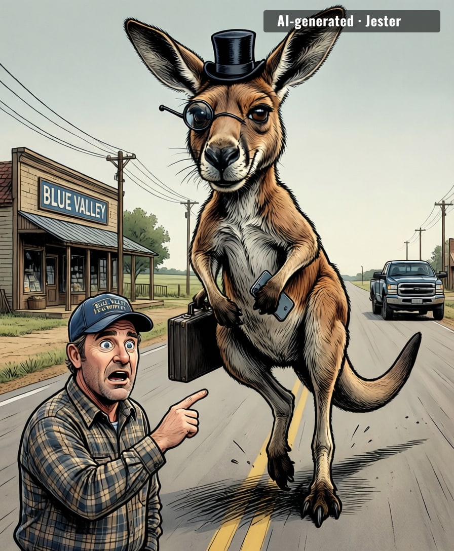 Only in Kansas does a kangaroo need liability insurance before you do.