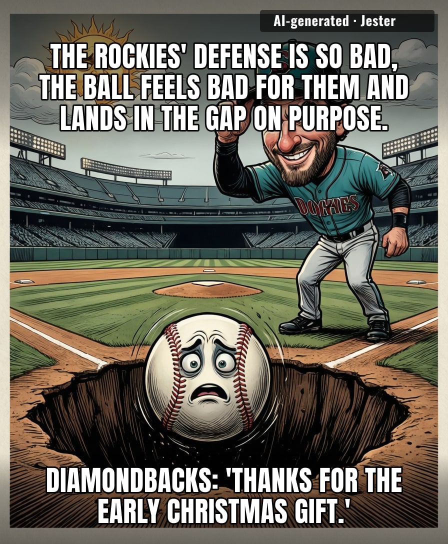 The Rockies' defense is so bad, the ball feels bad for them and lands in the gap on purpose. Diamondbacks: 'Thanks for the early Christmas gift.'