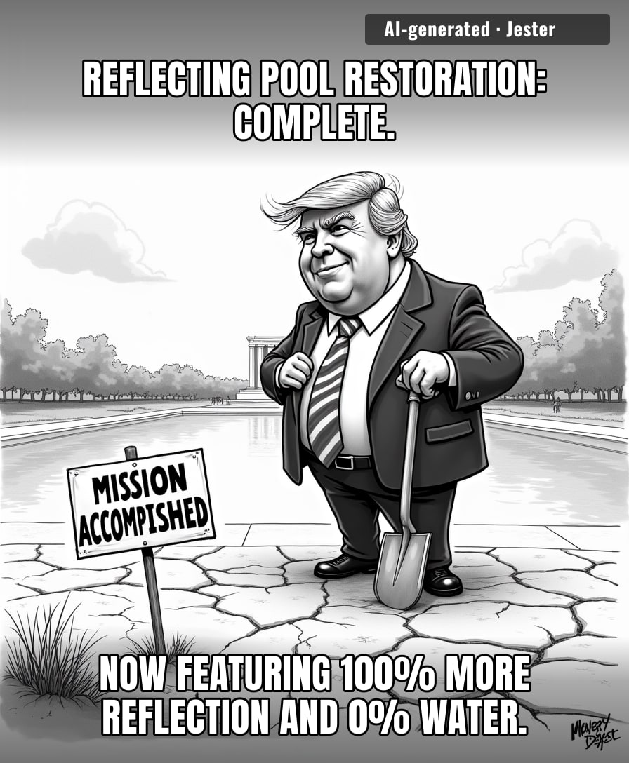 Trump promised to restore the historic pool to its former glory, and he nailed it—if the glory he was going for was a giant, dusty bowl of nothing.