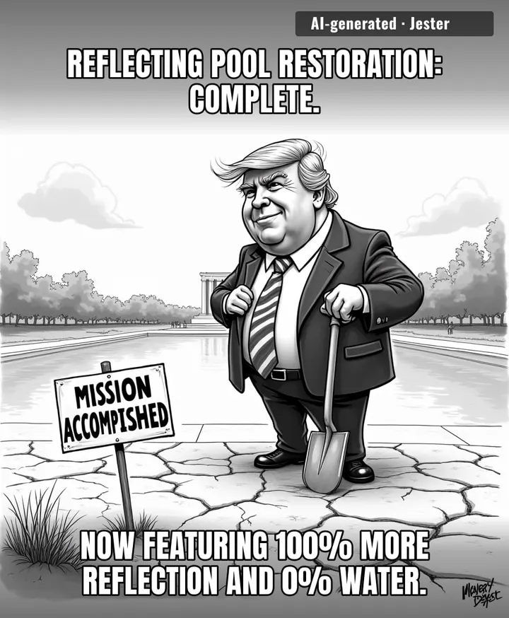 Trump promised to restore the historic pool to its former glory, and he nailed it—if the glory he was going for was a giant, dusty bowl of nothing.
