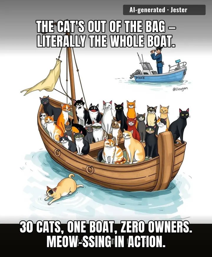 The only way this gets weirder is if the boat turns out to be named 'Cat-astrophe'.