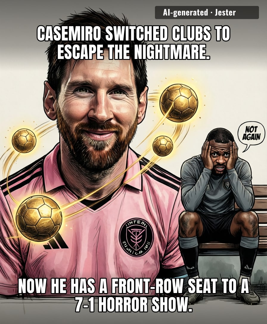 Casemiro's career arc: left Real Madrid to avoid Messi, joined Miami to watch him drop four. Universe has jokes.