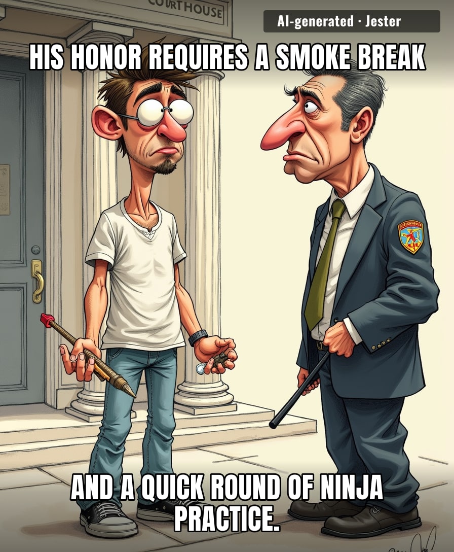 The courthouse is a BYOB establishment, and he brought the wrong B.