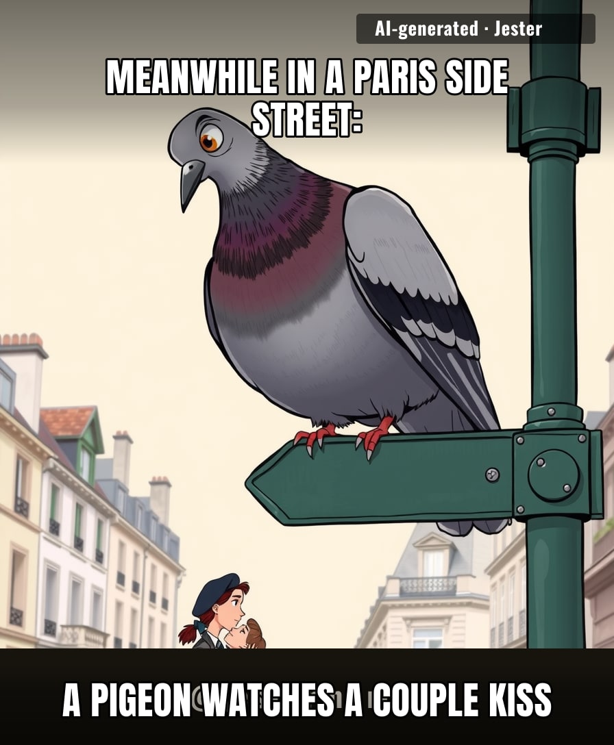 Somewhere in Paris, a pigeon just got secondhand romance and zero rent.