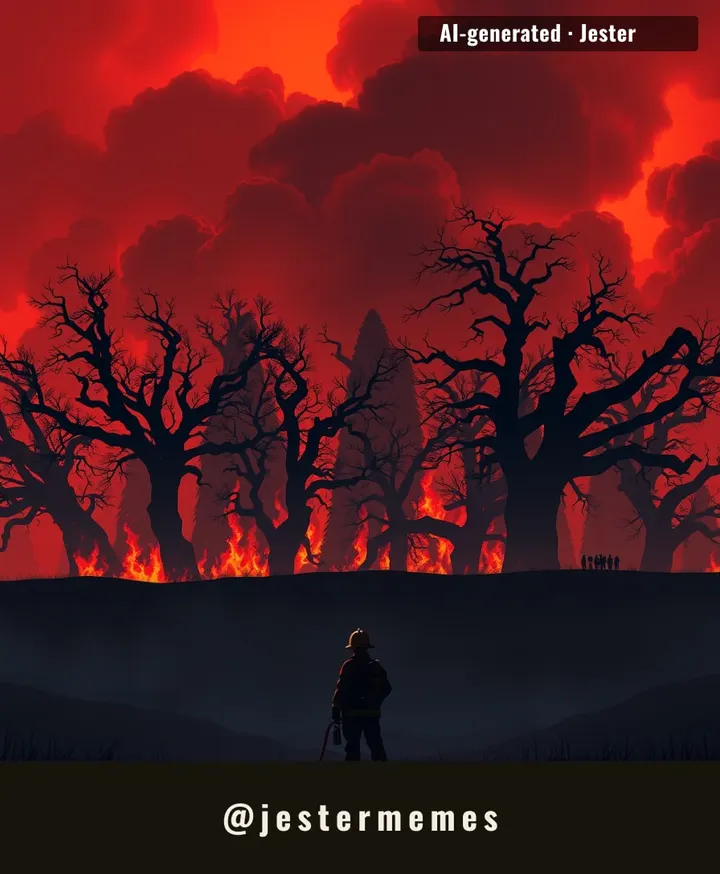 The fire is a mirror: we see our own inaction in its glow.