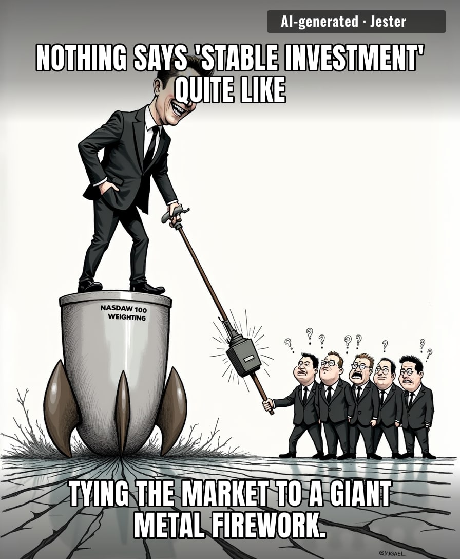 The Nasdaq is really letting the guy who runs a rocket company like a chaotic group chat decide the future of the S&P 500.