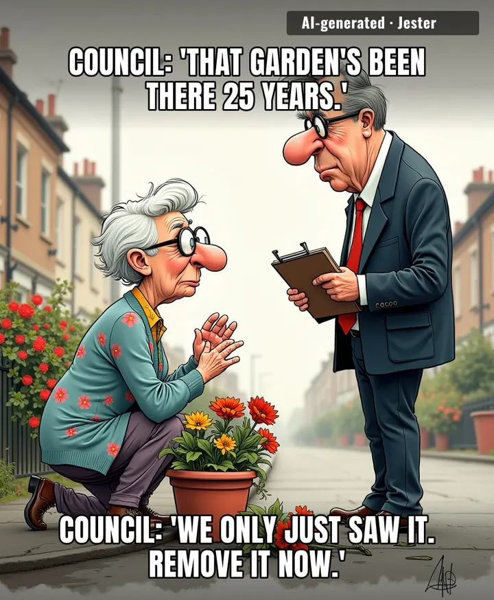 25 years of quiet gardening, and the council's first move is a fine — classic 'we just realized we have a rule' energy.