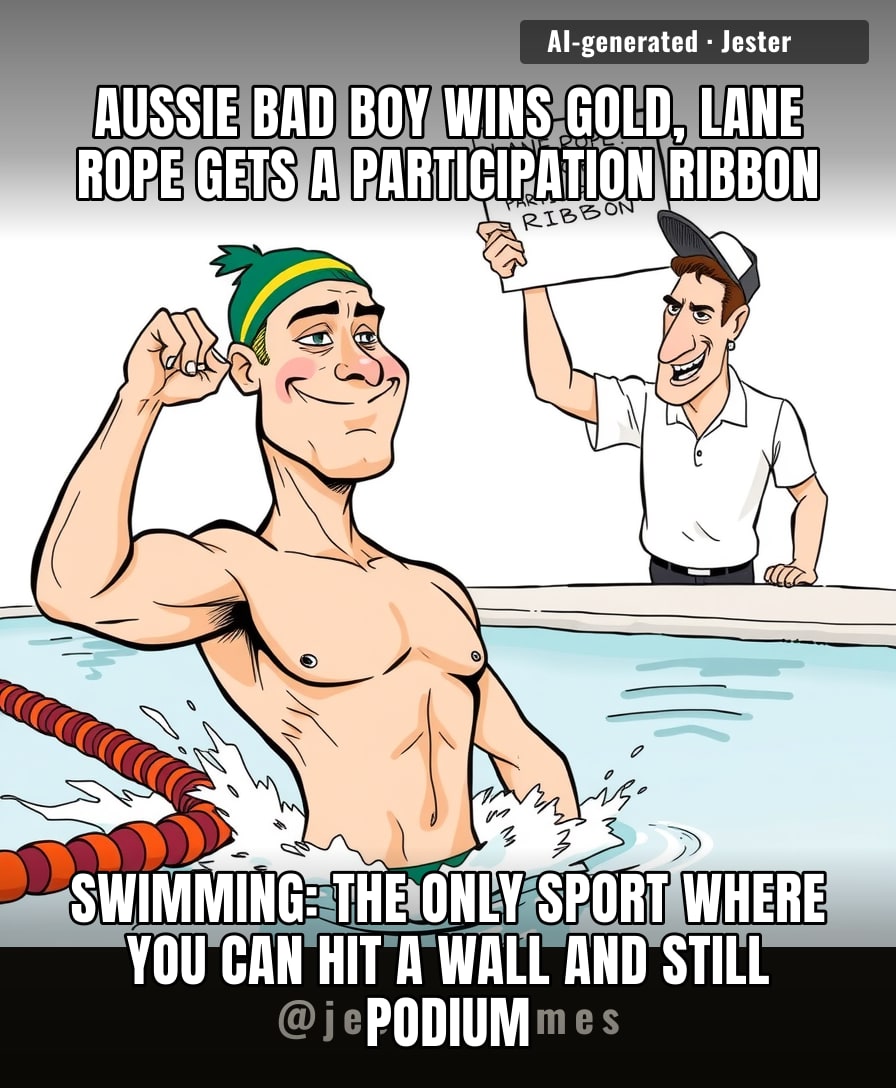 He hit the lane rope and still won — inspiring news for every Aussie who's ever crashed a barbie and still got the snag.